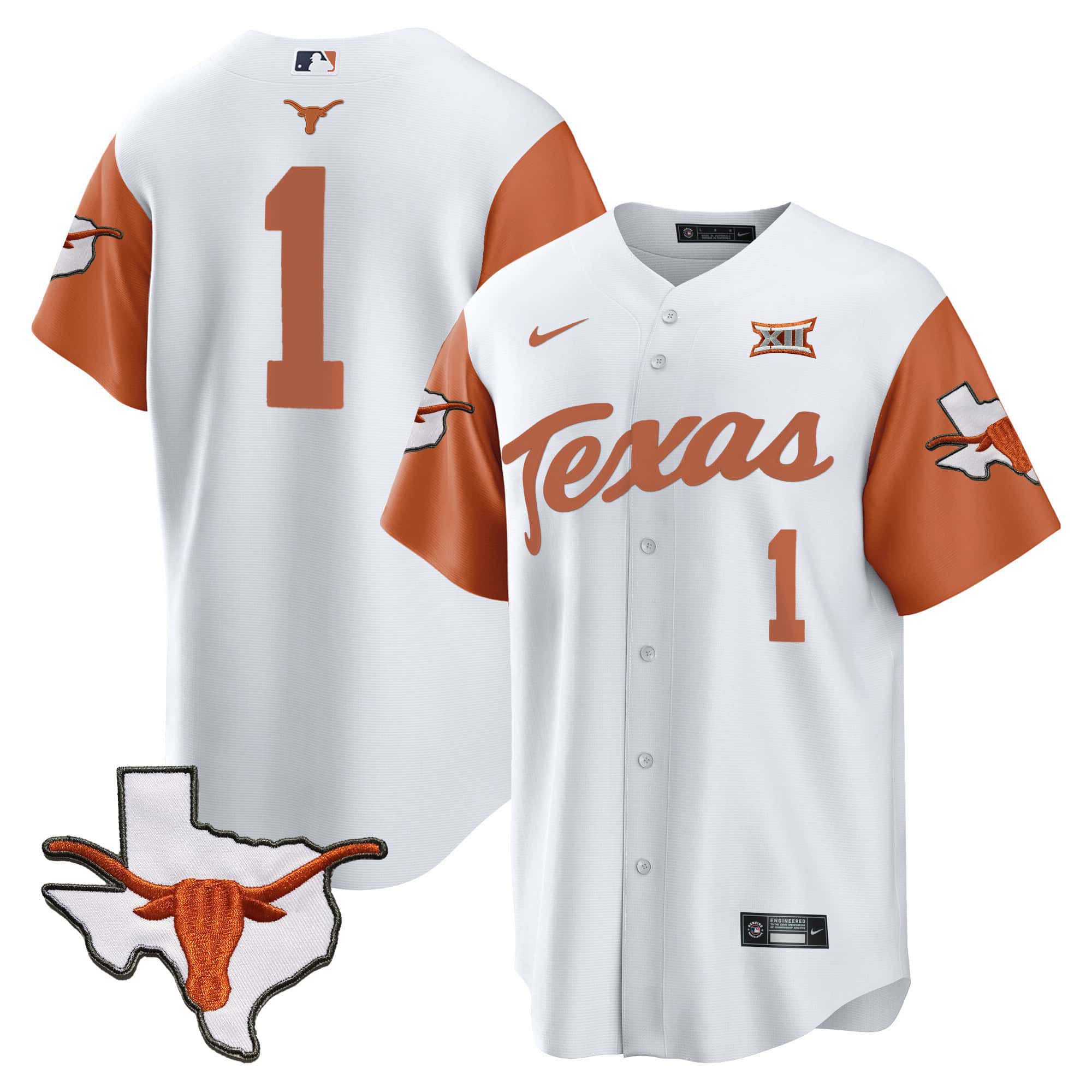 Men Texas Longhorns #1 No Name White 2024 Baseball NCAA Jersey style 1->indianapolis colts->NFL Jersey